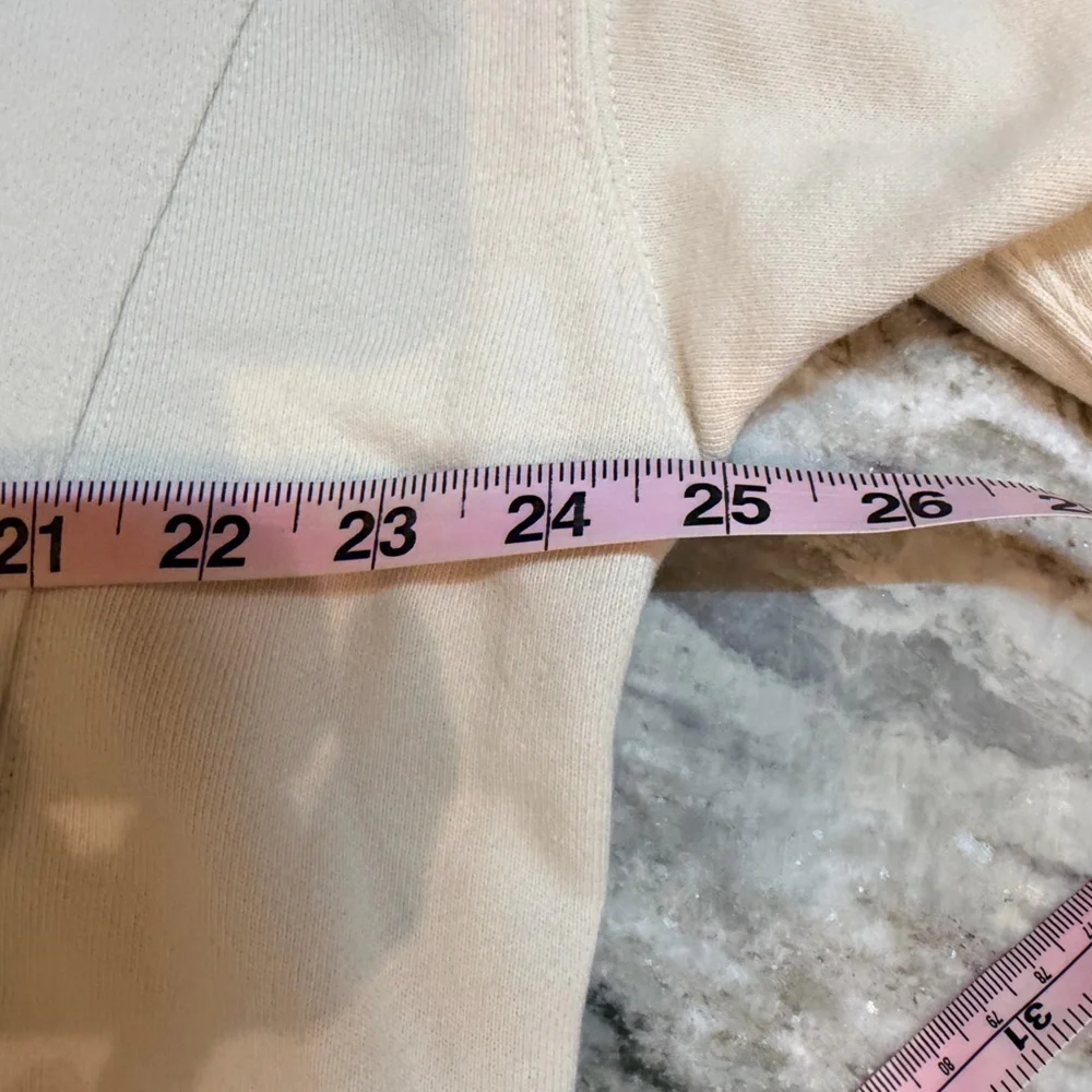 Aerie Love This Moment Cream Ivory Hoodie Sweatshirt Cropped Distressed Hem S - Picture 8 of 12